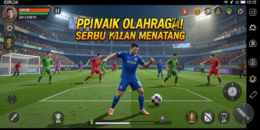 Screenshot menunjukkan aksi seru dan kompetitif dalam permainan olahraga.
