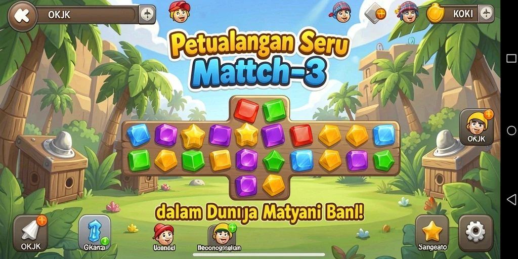 Tampilan gameplay seru dalam permainan Match-3 OKJK.
