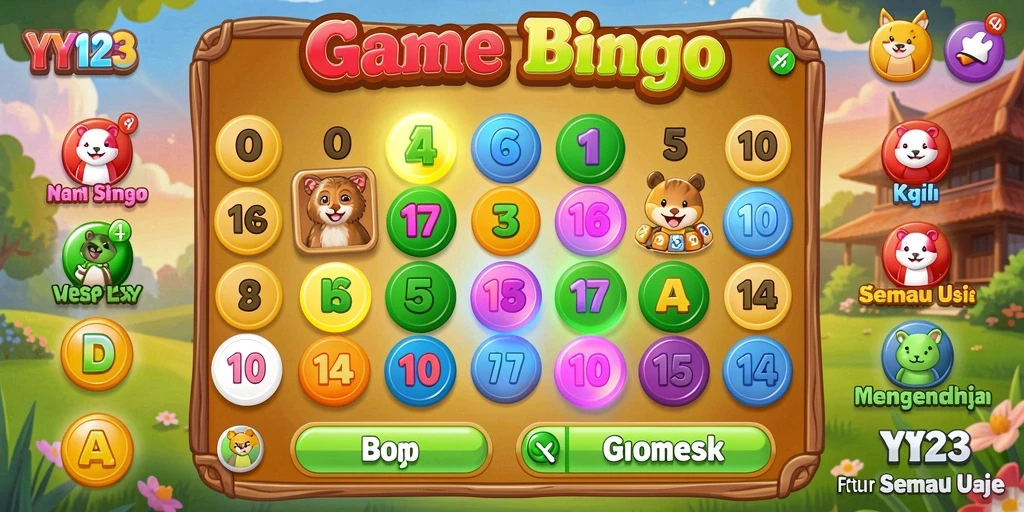 Tampilan gameplay Bingo yang penuh warna dan seru.